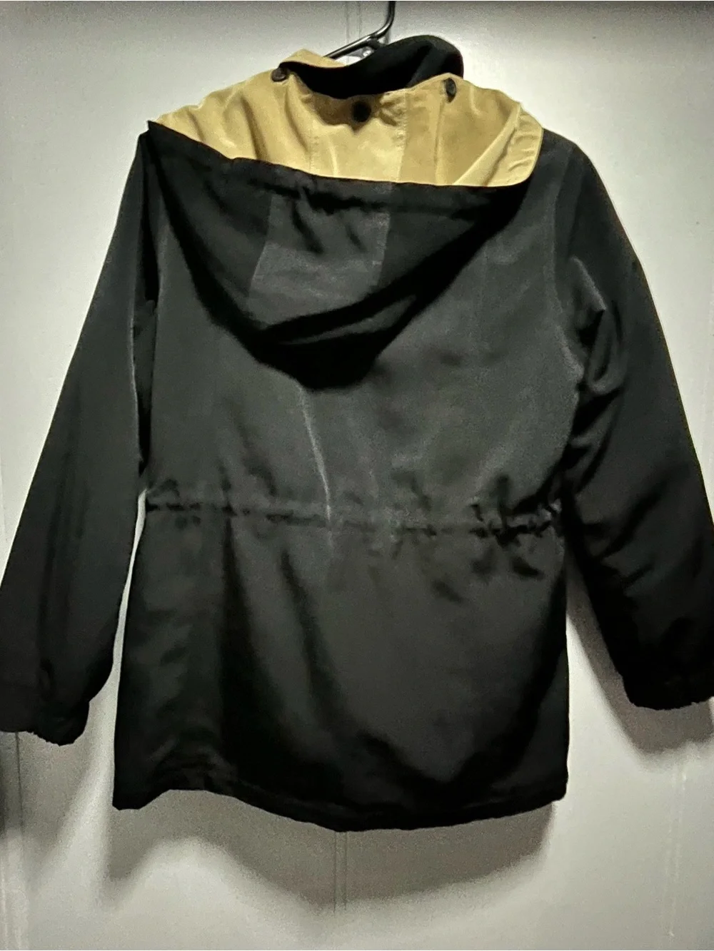 London Fog Black Trench Coat with Tan Hood Lining